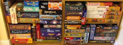 Board games on a shelf